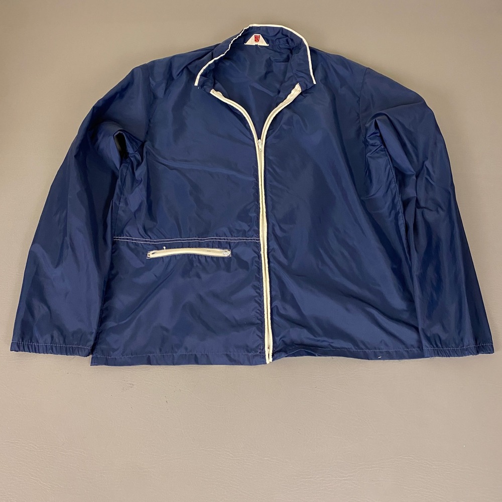Vintage 50s 60s Penneys Jacket Medium Navy Blue Nylon Windbreaker Full Zip Japan